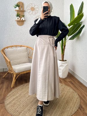 Yandan Bağlamalı Etek Taş Rengi