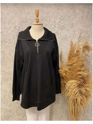 Dik Yaka Fermuarlı Sewatshirt