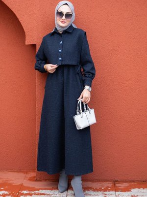 Üst Cepkenli Tüvit Ekoseli Elbise Laci