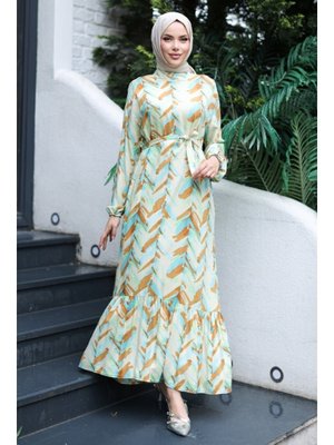 Vizon Mesil Dokuma Viskon Elbise