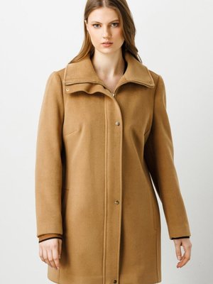 Camel Dik Yaka Fermuarlı Kaşe Kaban Camel Dik Yaka Fermuarlı Kaşe Kaban