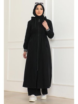 Füme Beli Lastikli Kapüşonlu Kot Takım