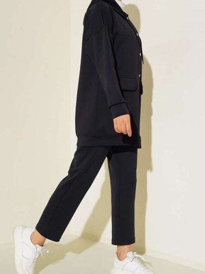 Siyah Çıt Düğmeli Scuba Kumaş İkili Takım Siyah Çıt Düğmeli Scuba Kumaş İkili Takım