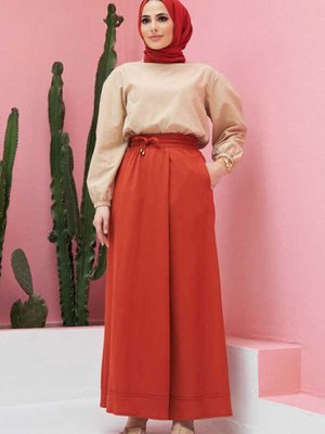 Beli Lastikli Bol Paça Pantolon Etek Tarçın