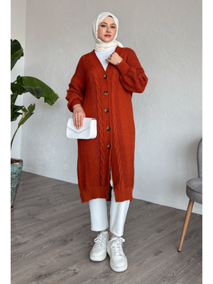 Kiremit Evia Düğmeli Triko Hırka Kiremit Evia Düğmeli Triko Hırka