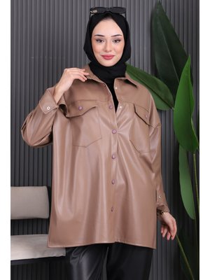 Vizon Çift Cepli Deri Gömlek