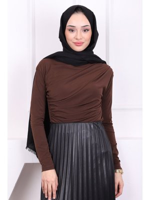 Kahverengi Balıkçı Yaka Drapeli Sandy Bluz