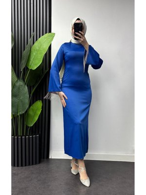 Kolları Zinir Detaylı Kalem Tesettür Abiye Elbise