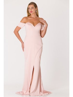 Pudra Kayık Yaka Yırtmaçlı Abiye Elbise Gani