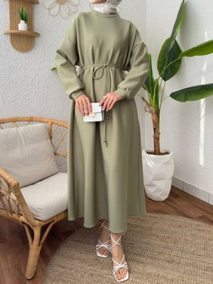 Scuba Bel Bağlamalı Standart Beden Elbise