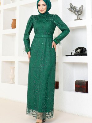 Simli Tül Abiye Elbise Zümrüt Simli Tül Abiye Elbise Zümrüt