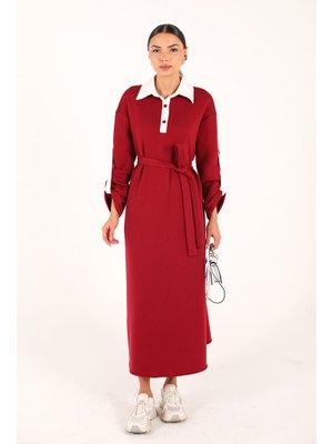 Bordo Üç İplik Elbise