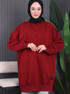 Bordo Bisiklet Yaka Yan Yırtmaçlı Sweat Bordo Bisiklet Yaka Yan Yırtmaçlı Sweat