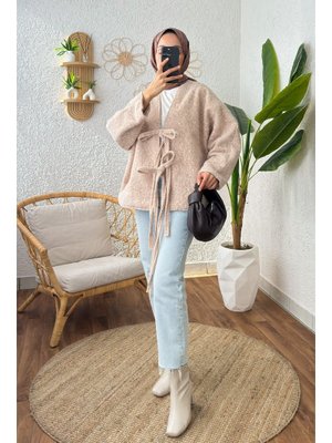 Taş Rengi Önden Bağlamalı Ceket
