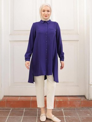 Trend Düğme Detaylı Tunik Morcivert Trend Düğme Detaylı Tunik Morcivert