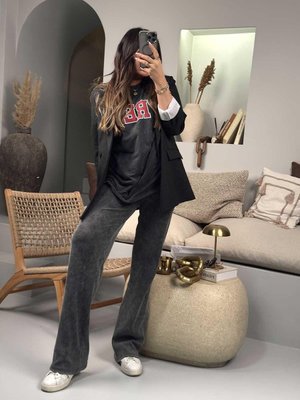 Gri Ribanalı İspanyol Paça Pantolon