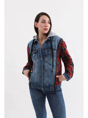 Mavi Fermuar Detaylı Kapüşonlu Jean Ceket