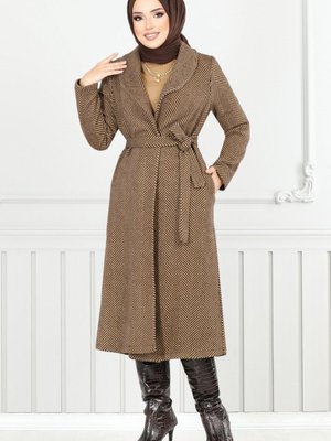 Çizgi Detaylı Uzun Kaban M Latte