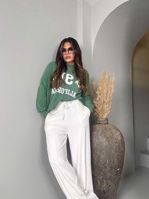 Yeşil Yıkamalı Kısa Sweatshirt