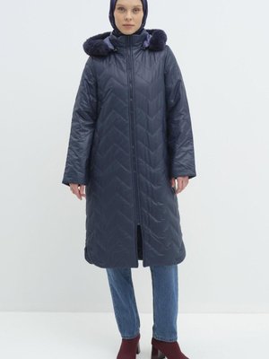 Kapüşonu Kürklü Kapitone Kaban İndigo Kapüşonu Kürklü Kapitone Kaban İndigo