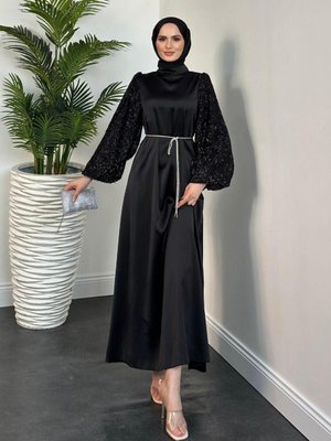 Carlotta Balon Kol Saten Abiye Elbise Siyah Carlotta Balon Kol Saten Abiye Elbise Siyah