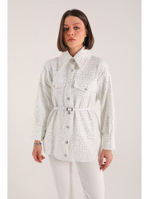 Beyaz Pullu Kot Ceket