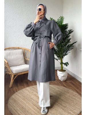 Gri Bolero Detaylı Trençkot