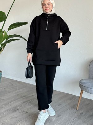 Cepli Yarı Fermuarlı Takım Siyah Cepli Yarı Fermuarlı Takım Siyah