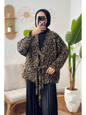 Leopar Desen Önden Bağlamalı Ceket
