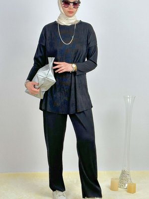 Pantolonlu Yırtmaçlı Alt Üst İkili Takım Siyah