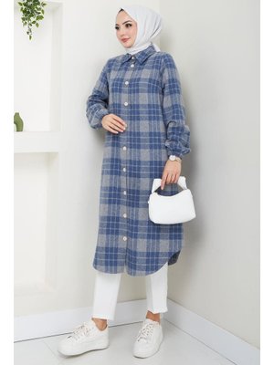 Lacivert Uzun Ekose Oduncu Gömlek Tunik Lacivert Uzun Ekose Oduncu Gömlek Tunik