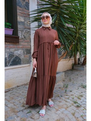 Bel Buzgulu Elbıse Kahverengı Bel Buzgulu Elbıse Kahverengı