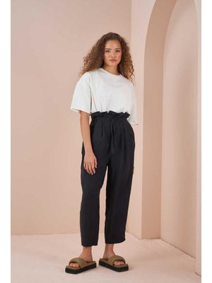 Siyah Paperbag Keten Pantolon
