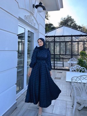Kadın Saten Lacivert Rüya Tesettür Abiye Elbise