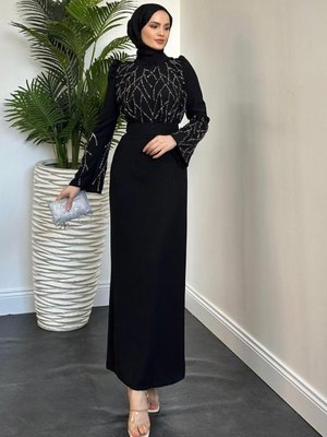 Anatolia Taşlı Krep Abiye Elbise Siyah Anatolia Taşlı Krep Abiye Elbise Siyah