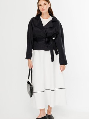 Kruvaze Yaka Kısa Siyah Trençkot