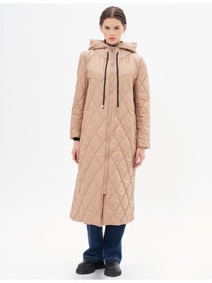 Baklava Dilimli Kapüşonlu Şişme Mont Pudra