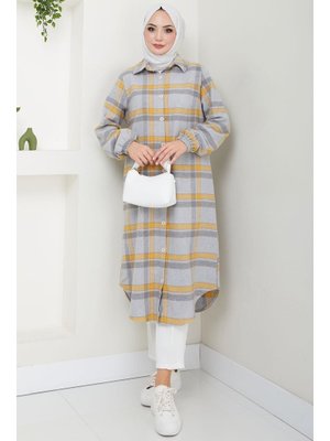 Gri Uzun Ekose Oduncu Gömlek Tunik Gri Uzun Ekose Oduncu Gömlek Tunik