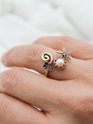 Özel Tarasim İnci̇li̇ Yüzük Bakır Rengi