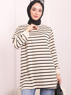 Siyah Bisiklet Yaka Çizgili Tunik Siyah Bisiklet Yaka Çizgili Tunik