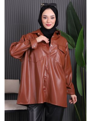 Taba Çift Cepli Deri Gömlek