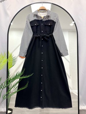 Detaylı Kot Gömlek Elbise