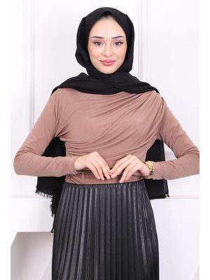 Bisküvi Balıkçı Yaka Drapeli Sandy Bluz