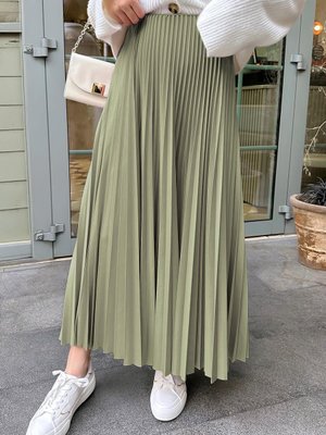 Açık Haki Pliseli Etek