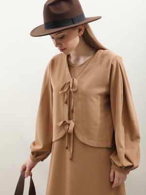 Hırkalı Triko Elbise Takım Açık Taba Hırkalı Triko Elbise Takım Açık Taba