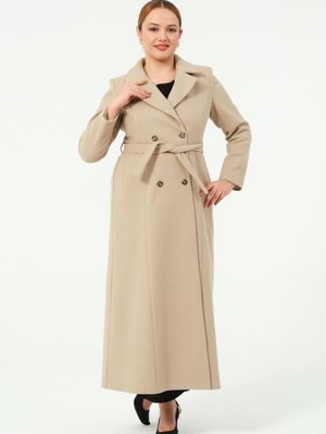 Dalga Kadın Astarlı Tam Boy Düğmeli Genç Kaşe Kaban