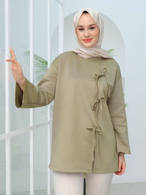 Önü Kurdele Detaylı Scuba Tunik Yeşil Önü Kurdele Detaylı Scuba Tunik Yeşil