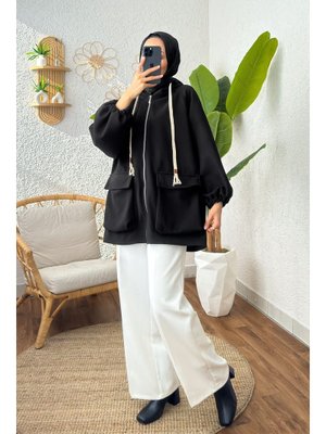 Siyah Körük Cepli Kaşe Kap