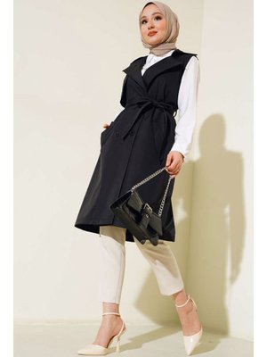 Siyah Kruvaze Yaka Trençkot Yelek Siyah Kruvaze Yaka Trençkot Yelek