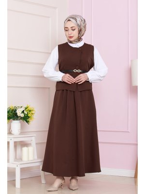 Kahverengi Yelekli İkili Takım